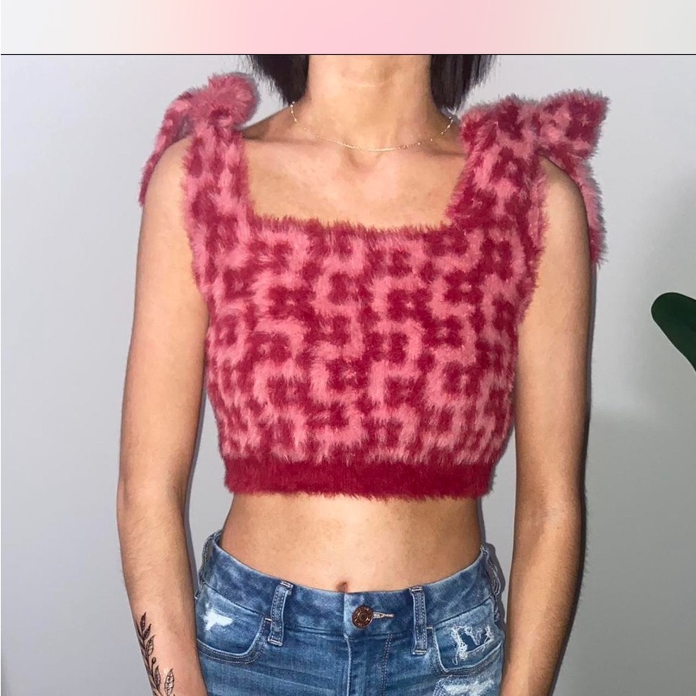 Altar’d State Fuzzy Pink Crop Top